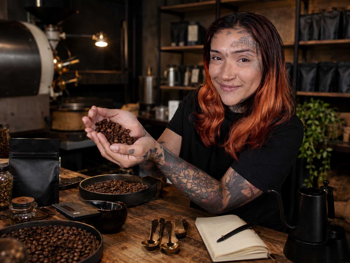 Cat mostrando granos y seleccionando cafeterías de especialidad en Islas Canarias